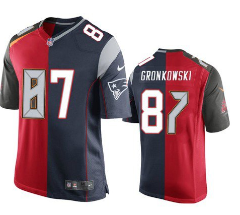 Men's Tampa Bay Buccaneers #87 Rob Gronkowski Red Navy NFL Super Bowl Split GOAT Stitched Jersey